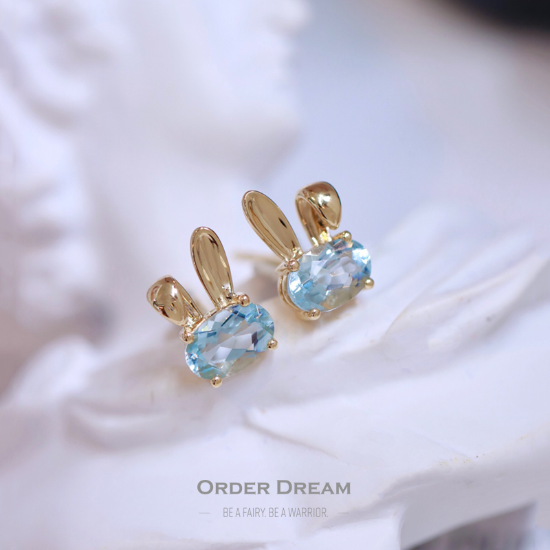 Order Dream | 18K海蓝宝兔耳耳钉商品图片,包邮包税