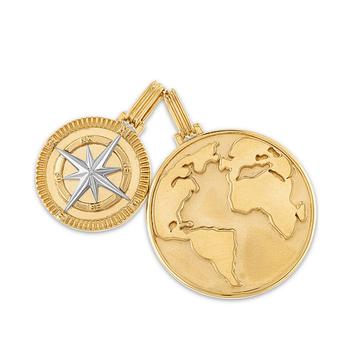 Esquire Men's Jewelry | 2-Pc. Set Globe & Compass Amulet Pendants in 14k Gold-Plated Sterling Silver, Created for Macy's商品图片,6折×额外8.5折, 额外八五折