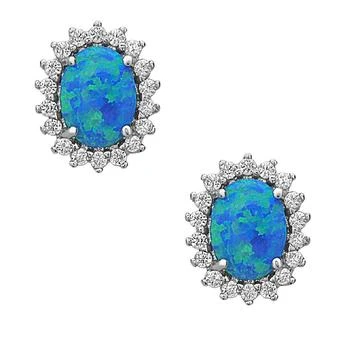 Classic | Sterling Silver Oval CZ Blue Inlay Opal Earrings,商家My Gift Stop,价格¥125