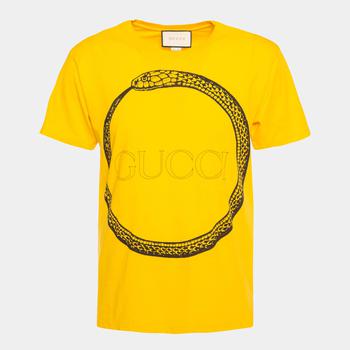 推荐Gucci Yellow Snake Logo Printed Cotton Short Sleeve T-Shirt S商品