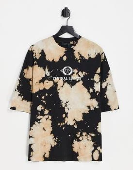 推荐ASOS DESIGN oversized t-shirt in black bleach tie dye with chest print商品
