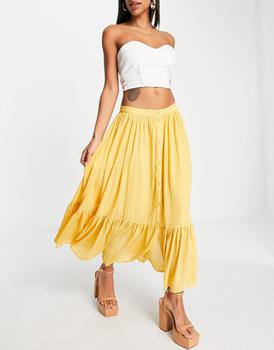 French Connection | French Connection ruffle hem midi skirt in mustard商品图片,7.4折×额外9.5折, 额外九五折