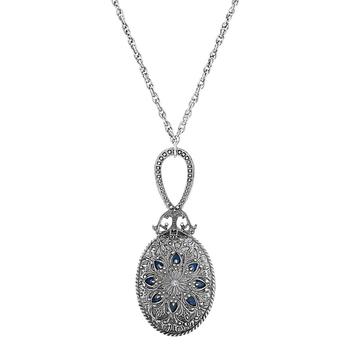 商品2028 | Silver-Tone, Pewter Oval Mirror With Blue Enamel and Light Sapphire Necklace,商家Macy's,价格¥227图片