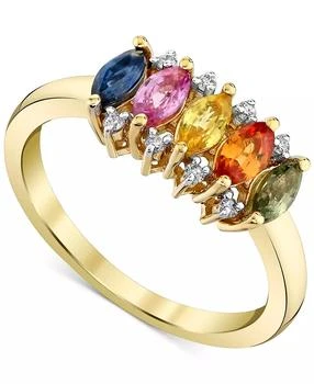 Macy's | Multi-Sapphire (1-1/6 ct. t.w.) & Diamond Accent Ring in 10k Yellow Gold,商家Macy's,价格¥6935