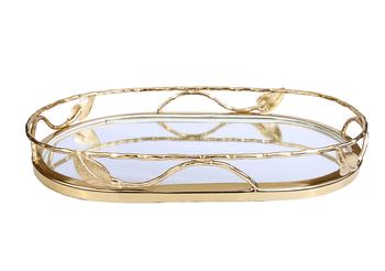商品Classic Touch Decor | Oval Shaped Mirror Tray With Gold Leaf Design - 16"L X 10.75"W X 2"H,商家Premium Outlets,价格¥676图片