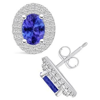 商品Tanzanite (1-1/2 Ct. t.w.) and Diamond (1/2 Ct. t.w.) Halo Stud Earrings图片