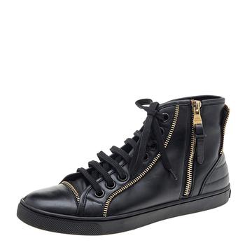 lv高帮鞋, [二手商品] Louis Vuitton | Louis Vuitton Black Leather Zip Detail High Top Sneakers Size 36.5商品图片 