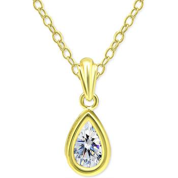 商品Cubic Zirconia Pear Bezel 18" Pendant Necklace in 18k Gold-Plated Sterling Silver, Created for Macy's图片