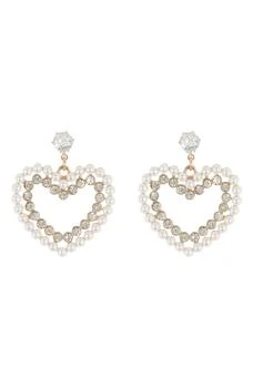 Cara | Crystal & Imitation Pearl Heart Drop Earrings,商家Nordstrom Rack,价格¥84