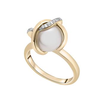 商品Macy's | Cultured Freshwater Pearl (10mm) & Diamond (1/20 ct. tw.) Crossed Ring 14K in Yellow Gold,商家Macy's,价格¥5038图片