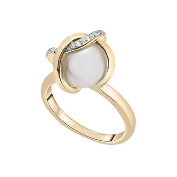 Macy's | Cultured Freshwater Pearl (10mm) & Diamond (1/20 ct. tw.) Crossed Ring 14K in Yellow Gold,商家Macy's,价格¥4424