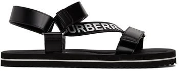 Burberry | SSENSE Exclusive Black Leather Patterson Flat Sandals 