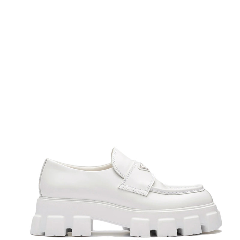 Prada | 【预售3-7天】PRADA/普拉达 22年春夏新款 Monolith系列 男士白色亮面皮革厚底乐福鞋2DE129_B4L_F0009商品图片,7.9折, 包邮包税