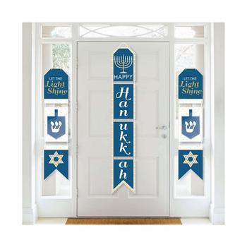 商品Happy Hanukkah - Hanging Vertical Paper Door Banners - Chanukah Holiday Party Wall Decoration Kit - Indoor Door Decor图片