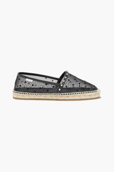 推荐Studded leather-trimmed flocked mesh espadrilles商品