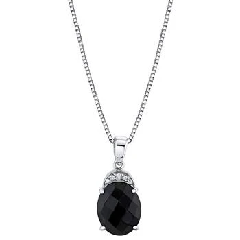 Macy's | Onyx & Diamond Accent Oval 18" Pendant Necklace in Sterling Silver 3.5折
