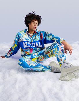 ASOS | ASOS Actual co-ord oversized quarter zip sweatshirt in polar fleece with all over ski print in blue商品图片,4.2折