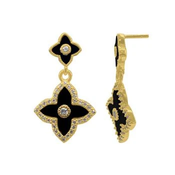ADORNIA | 14K Gold Plated Black Clover Drop Earrings 独家减免邮费