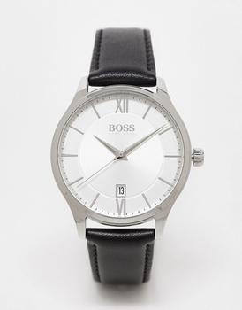推荐Boss mens leather watch with white dial in black 1513893商品