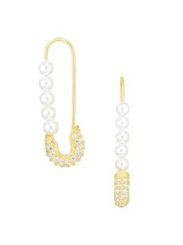 Chloe & Madison | 18K Goldplated Sterling Silver, 3MM Freshwater Pearl & Crystal Safety Pin Drop Earrings,商家Saks OFF 5TH,价格¥266