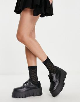 ASOS多少钱, ASOS | ASOS DESIGN Meteor chunky lace up flat shoes in black商品图片 5.4折