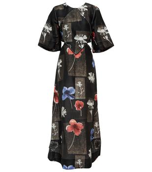 女士ganni连衣裙, Ganni | 花卉亚麻与真丝加长连衣裙商品图片 