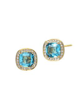 商品Mogul 18K Yellow Gold, Blue Topaz, & 0.3 TCW Diamond Halo Stud Earrings图片