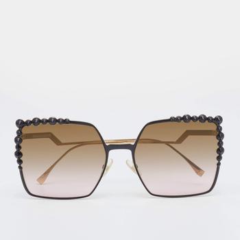 芬迪太阳镜代购, [二手商品] Fendi | Fendi Gold Tone/Brown Pink Gradient FF0259/S Studded Square Sunglasses商品图片 满1件减$100, 满减