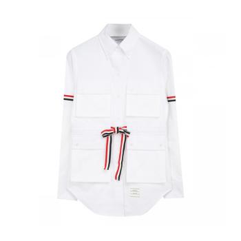 秋装thom browne衬衫, Thom Browne | Thom Browne 女士白色红白黑三色彩带衬衫 FLL098E-06177-100商品图片 满$100享9.5折, 满折