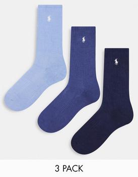 推荐Polo Ralph Lauren 3 pack socks in navy, blue with logo商品