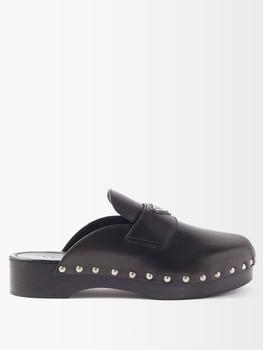 了解prada男鞋, Prada | Triangle logo-plaque leather clogs商品图片 