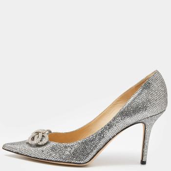samba, [二手商品] Jimmy Choo | Jimmy Choo Silver Glitter Crystal Bow Samba Pointed Toe Pumps Size 39商品图片 6.8折, 满1件减$100, 满减