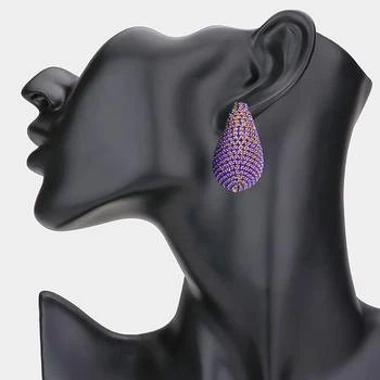 FASHNZFAB | Stone Paved Curved Teardrop Earrings - Gold, Sapphire,商家Premium Outlets,价格¥156