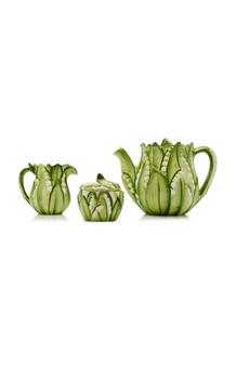 商品Moda Domus - Lily Of The Valley Ceramic Teapot; Cream; and Sugar Set - Color: Green - Material: ceramic - Moda Operandi图片