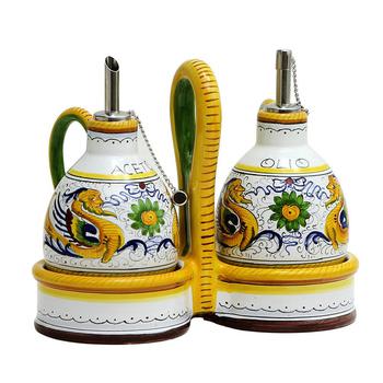 商品Artistica - Deruta of Italy | Raffaellesco Deluxe: Oil And Vinegar Cruets Set With Caddy,商家Verishop,价格¥1438图片