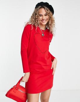 Love Moschino, Love Moschino | Love Moschino heart logo sweatshirt dress in red商品图片 