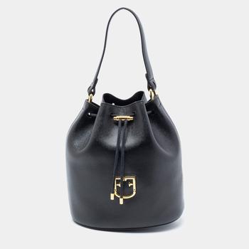 推荐Furla Black Leather Drawstring Bucket Bag商品