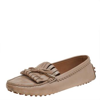 [二手商品] Tod's | Tod's Beige Leather Fringe Slip on Loafers Size 36.5商品图片,3.5折