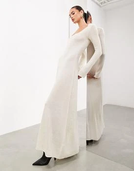 ASOS | ASOS EDITION long sleeve scoop neck knitted maxi dress in ivory 5.5折, 独家减免邮费