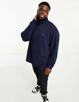 推荐Polo Ralph Lauren Big & Tall multi icon logo half zip double knit sweatshirt in navy商品