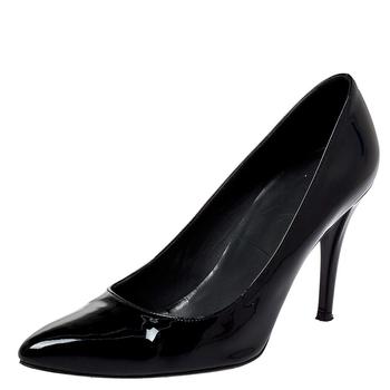 Stuart Weitzman Black Patent Leather Heist Pointed Toe Pumps Size 38.5 product img