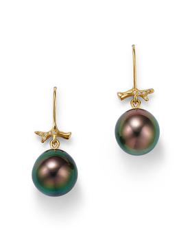 商品18K Yellow Gold, Diamond & Black Pearl Twig Earrings,商家Bloomingdale's,价格¥7696图片