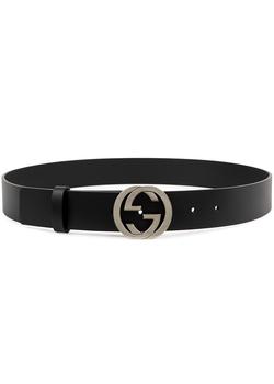 gucci皮带男, Gucci | GG black leather belt商品图片 