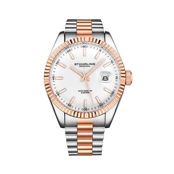 Stuhrling | Men's Silver-Tone and Rose Gold-Tone Stainless Steel Link Bracelet Watch 42mm商品图片,