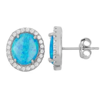Classic | Sterling Silver Blue Inlay Opal Oval Stud Earrings,商家My Gift Stop,价格¥153