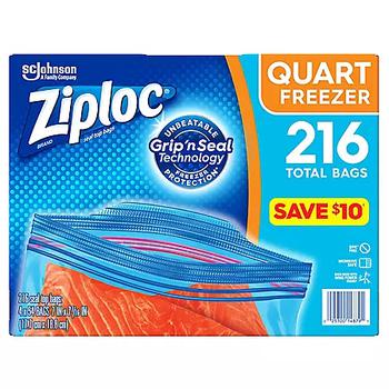 商品Ziploc Easy-Open Tabs Freezer Quart Bags (216 ct.)图片