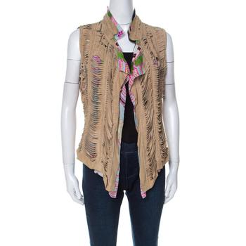 推荐Roberto Cavalli Multicolor Printed Silk and Beige Suede Overlay Sleeveless Vest M商品