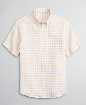 Brooks Brothers | Regent Regular-Fit Sport Shirt, Irish Linen Short-Sleeve Gingham商品图片,4.6折