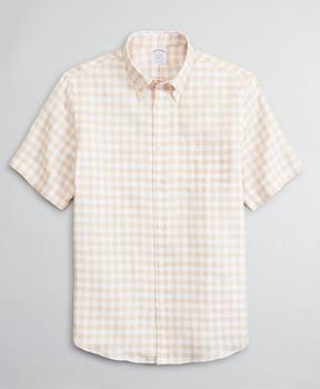 Brooks Brothers | Regent Regular-Fit Sport Shirt, Irish Linen Short-Sleeve Gingham商品图片,4.6折
