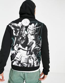 高达是什么牌子, ASOS | ASOS DESIGN hoodie with Gundam front and back print in black商品图片 
